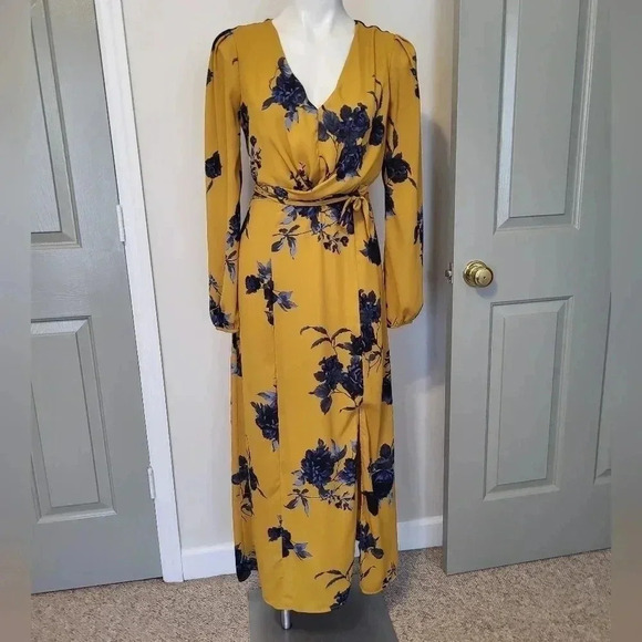 Chelsea28 Floral Yellow Print Faux Wrap Maxi Dress(S) - Picture 2 of 14